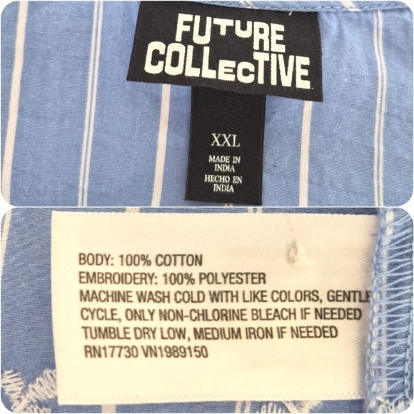Future Collective Eyelet Floral Peasant Blouse XXL Blue Cotton Boho Cottagecore - Picture 15 of 17